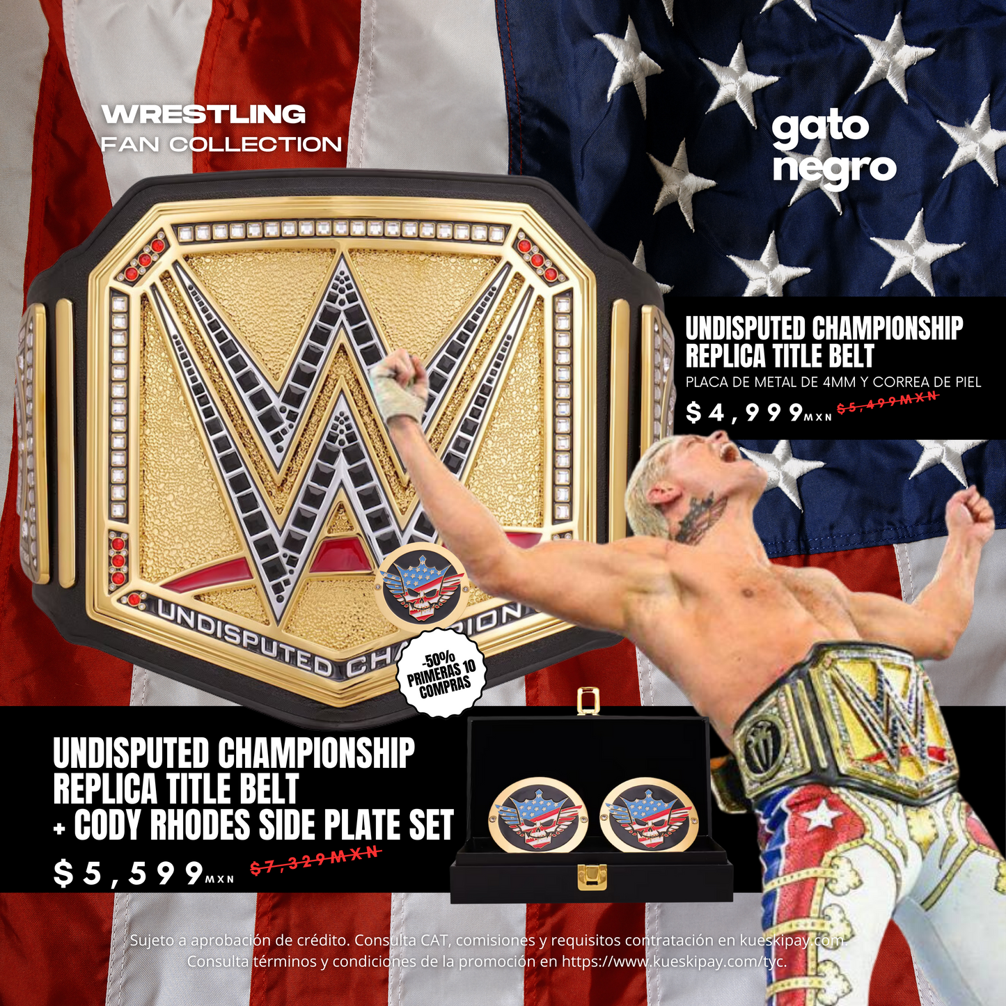 Cody Rhodes Combo: WWE Undisputed Championship Replica Title Belt + Side Plate Set