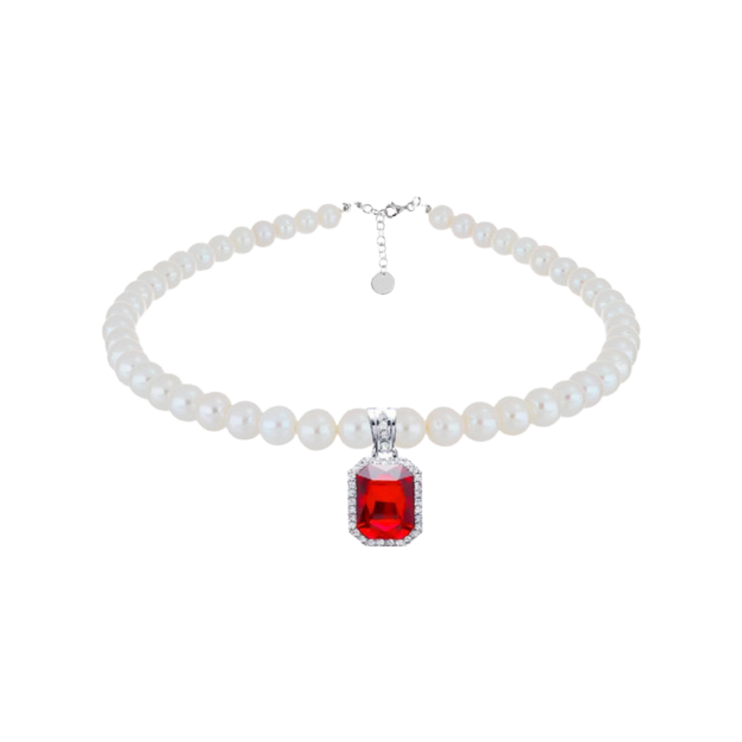 Necklace CT Zirconia and Pearls w/ Ruby in RED "Custom SET Xavi"