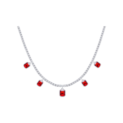 Necklace CT Zirconia and Pearls w/ Ruby in RED "Custom SET Xavi"