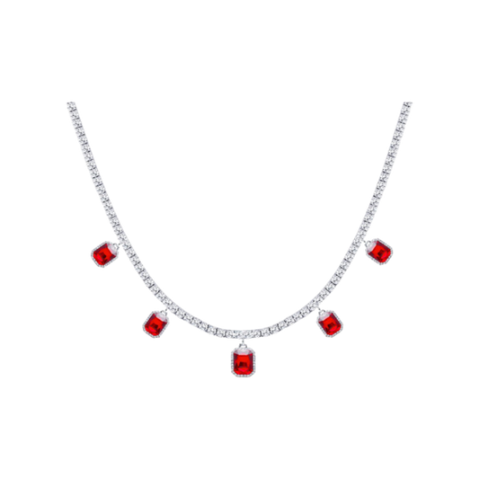 Necklace CT Zirconia and Pearls w/ Ruby in RED "Custom SET Xavi"